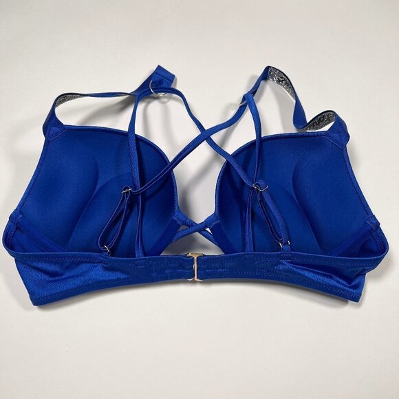 Victoria Secret 34D M Bombshell Push Up Top Bikini Set LOGO Shine Strap Blue - Picture 6 of 10